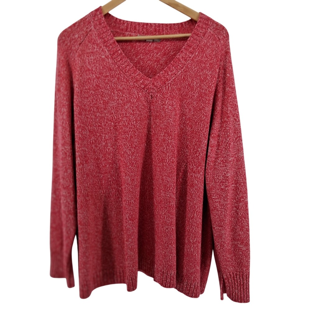 Woman Within Pin Red Marled V-Neck Sweater Plus Size 3X 30/32 Pullover Layering